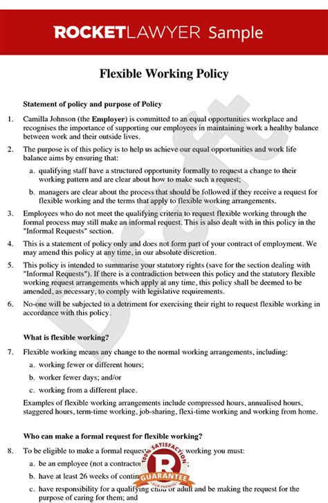 flexible work arrangements policy template